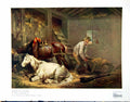 Antique Old Print Horses In A Stable George Morland 1791 Man Mucking Out 1928