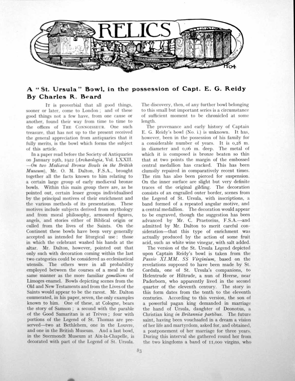 Old Print A St. Ursula Bowl In The Possession Capt. Eg ReidyPages 1929
