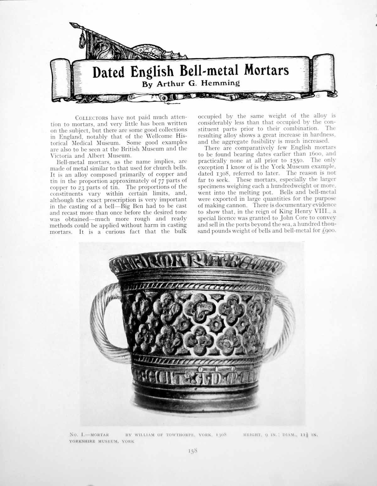 Antique Print Dated English Bell-Metal Mortars York DunstablePages 1929
