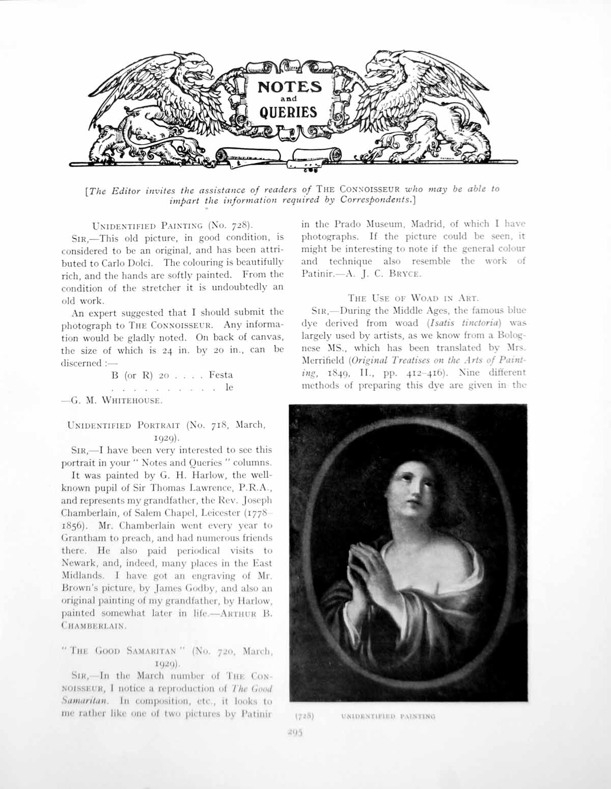 Old Print Unidentified Painting Praying Portrait Woman MarinePage 1929