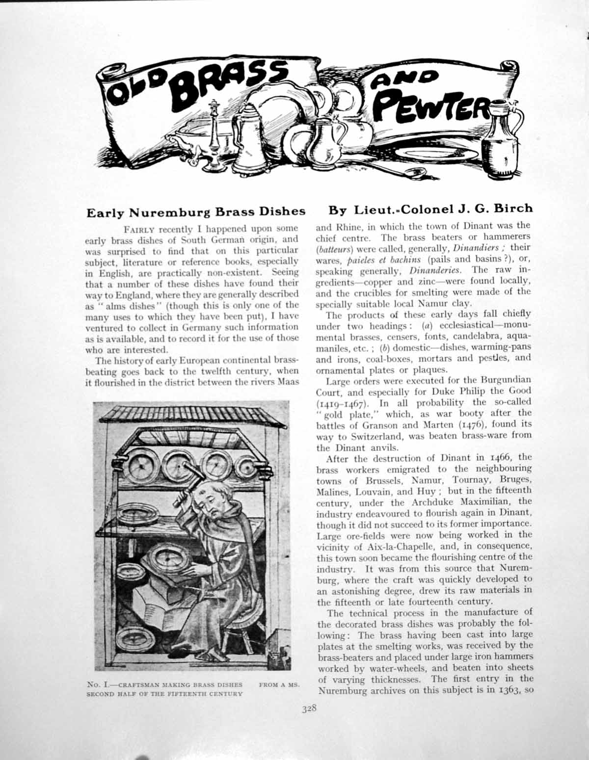Antique Old Print Early Nuremburg Brass Dishes Craftsman GroupsPages 1929