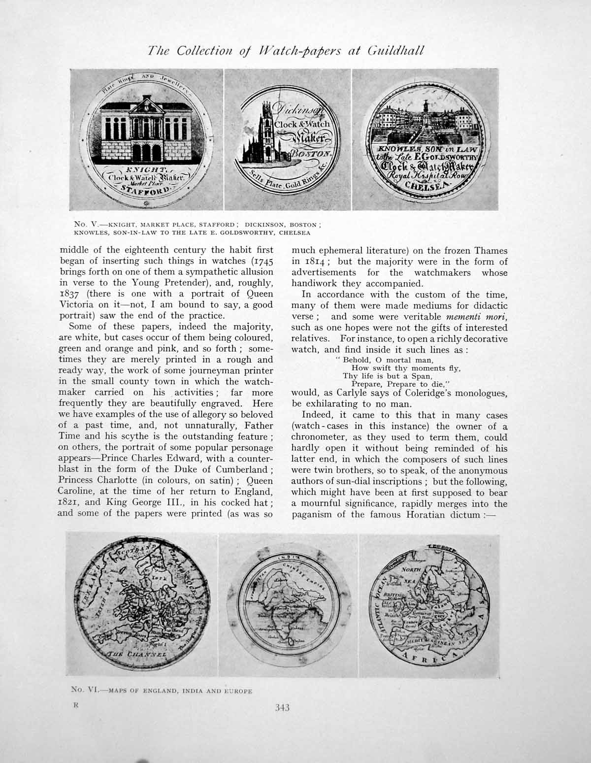 Antique Print Collection Watch-Papers At Guildhall Maps EnglandPage 1929