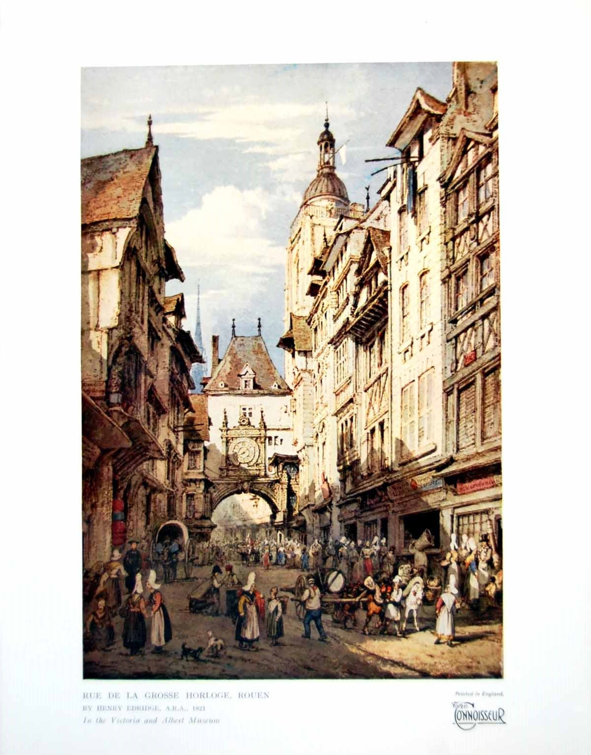 Original Old Vintage Print Rue De La Grosse Horloge Rouen Henry Edridge 1929