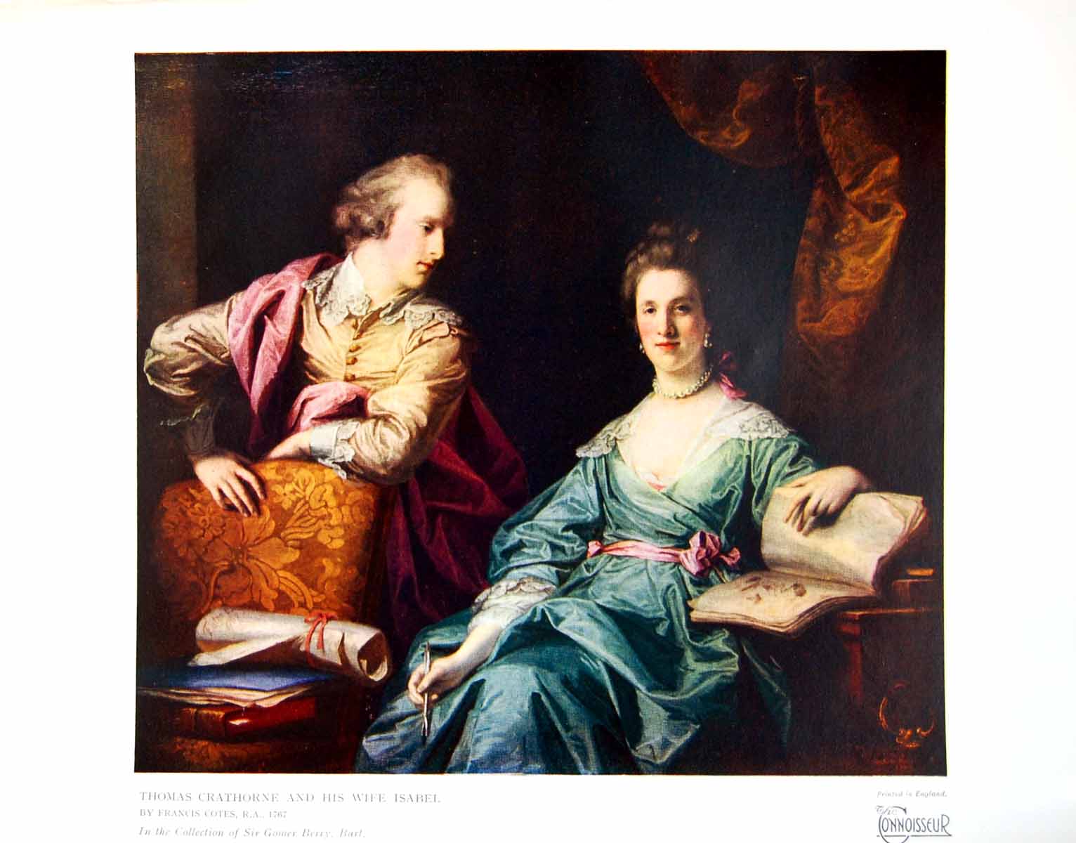 Antique Old Print Thomas Crathorne And His Wife Isabel By Francis Cotes 1929