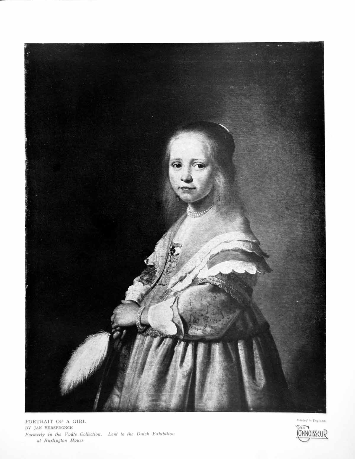 Old Print Portrait A Girl By Jan Verspronck Lent To Dutch Exhibition 1929 20th
