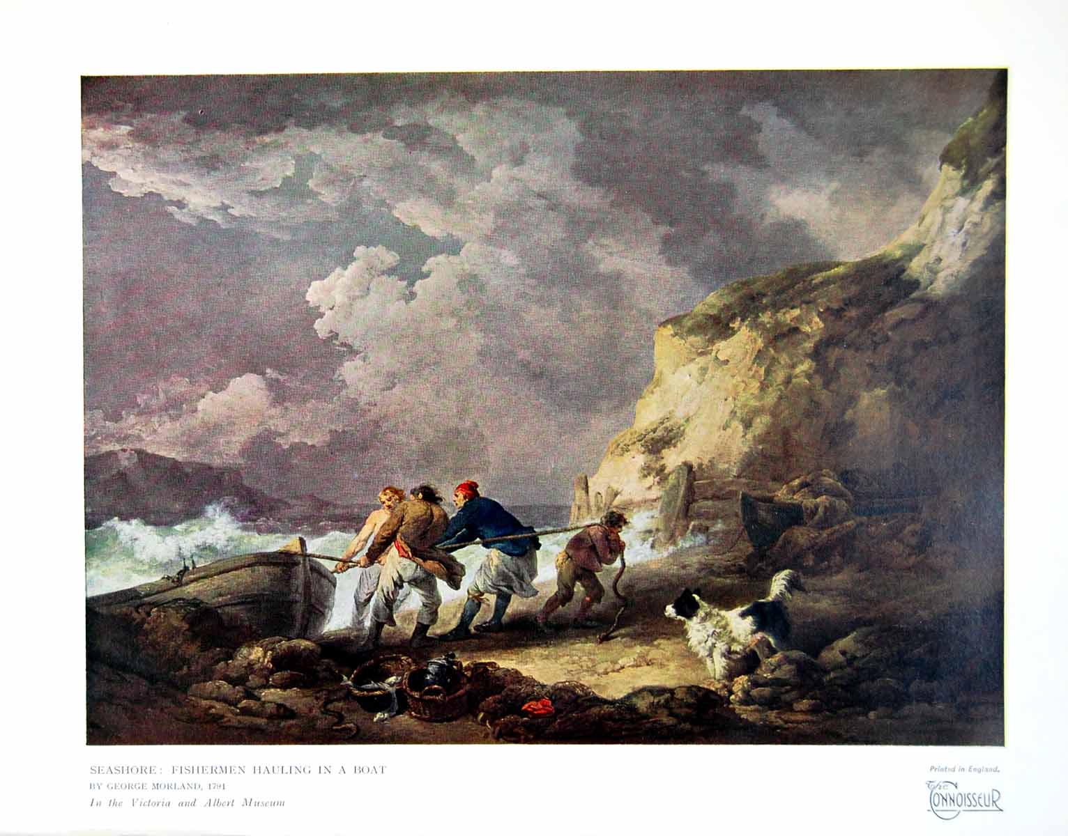Antique Old Print Seashore Fishermen Hauling In A Boat George Morland 1929 20th