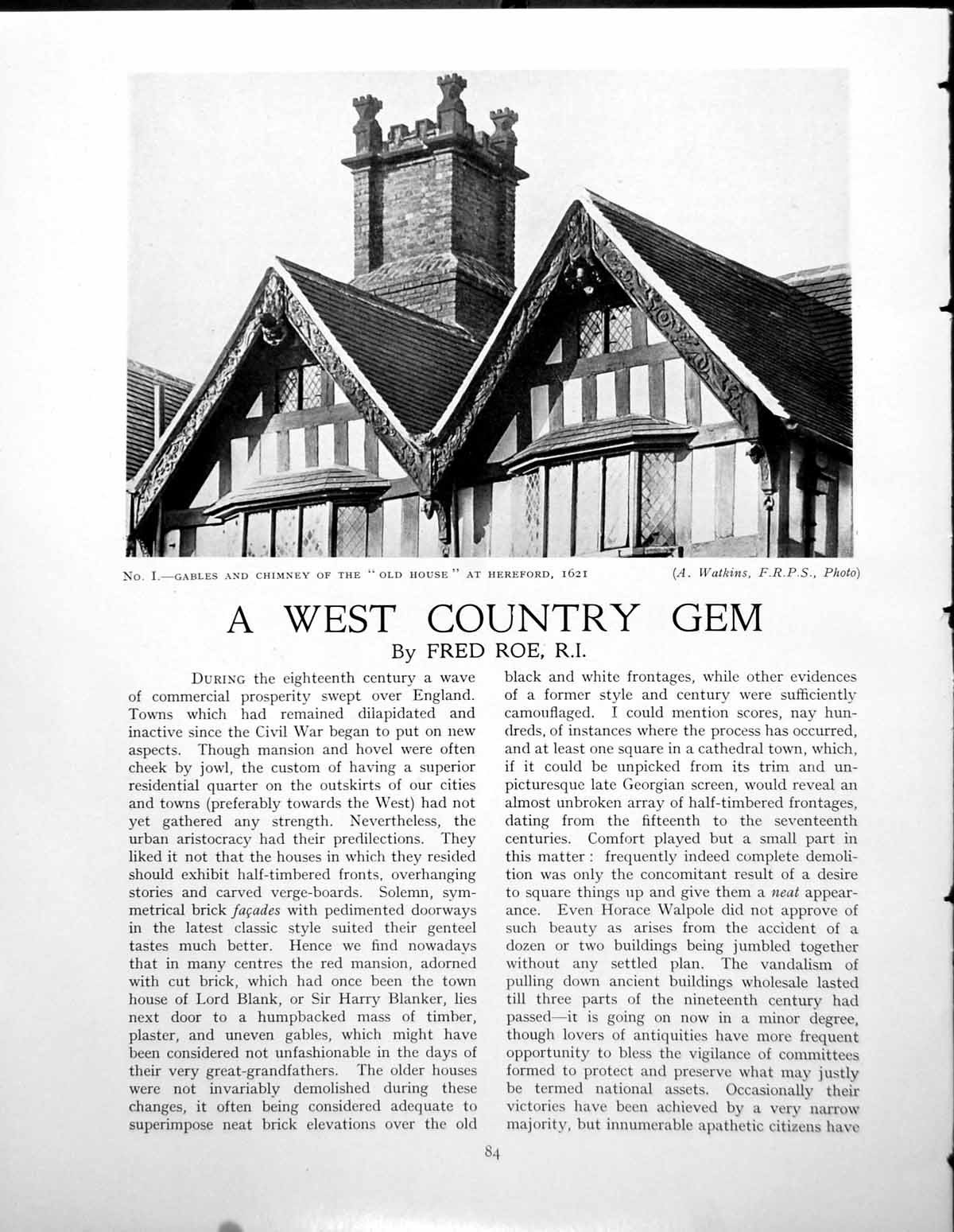 Old Vintage Print West Country House Hereford Gables InteriorPages 1930