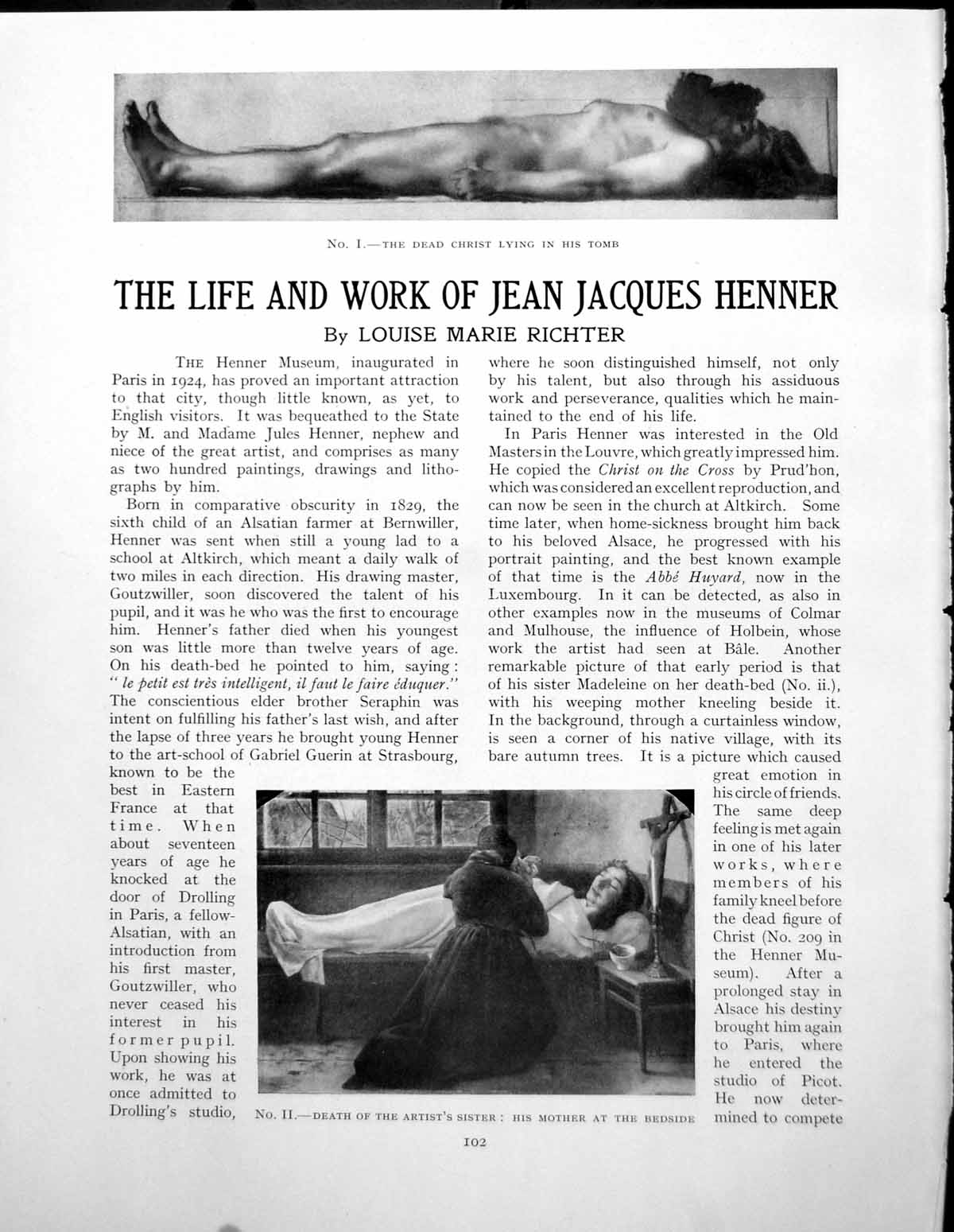 Antique Print Life And Work Jean Jacques Henner Christ In TombPages 1930