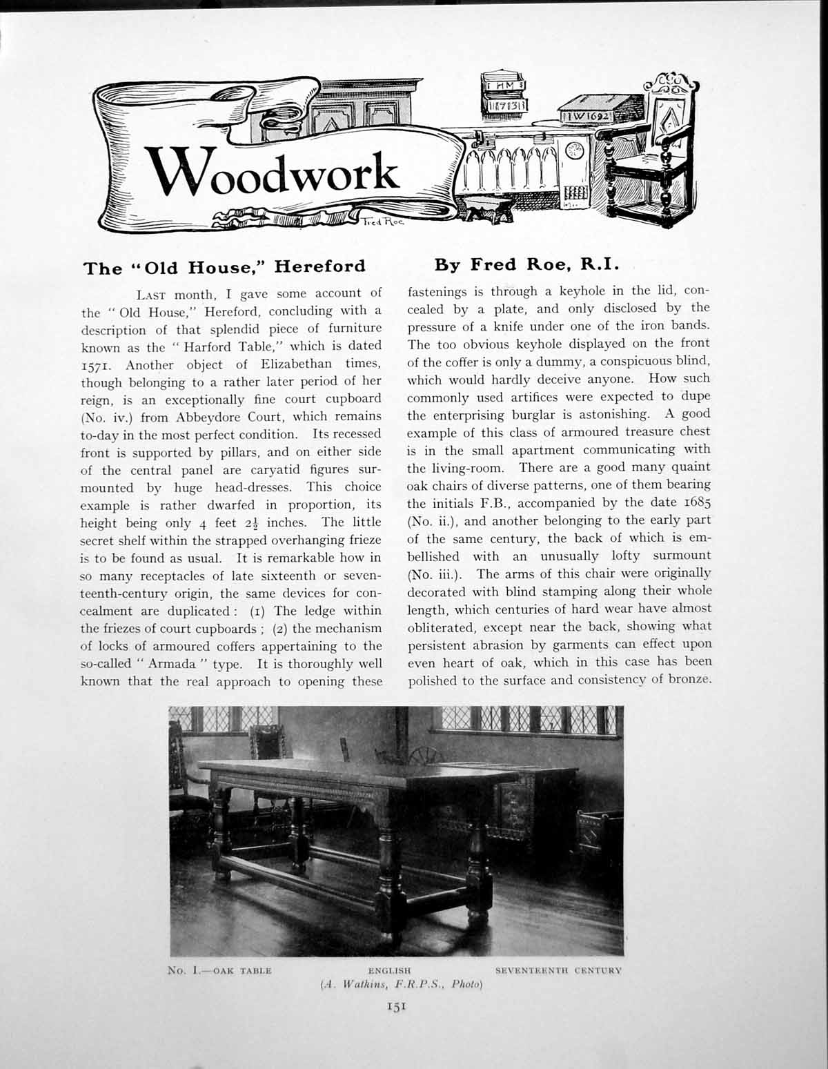 Antique Old Print House Hereford Oak Table Elizabethan CupboardPages 1930