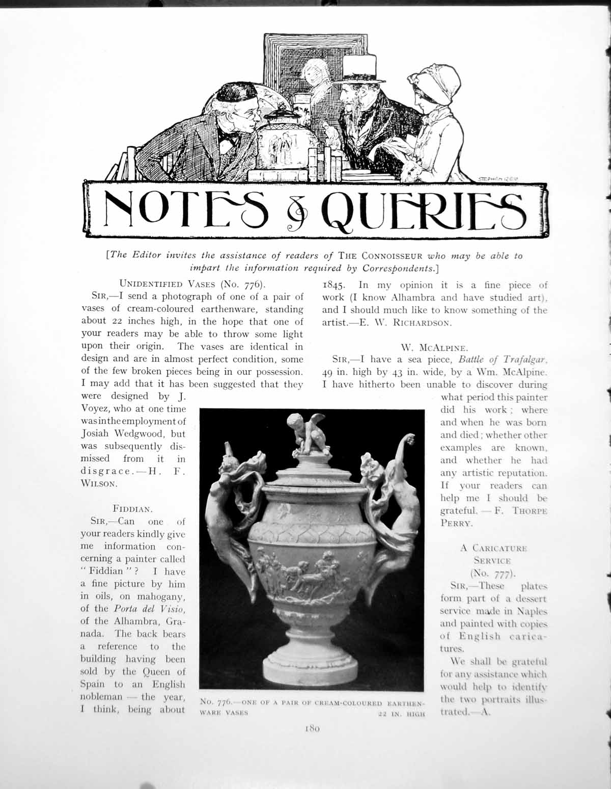 Antique Old Print Notes Queries Cream Coloured Earthenware VasePages 1930