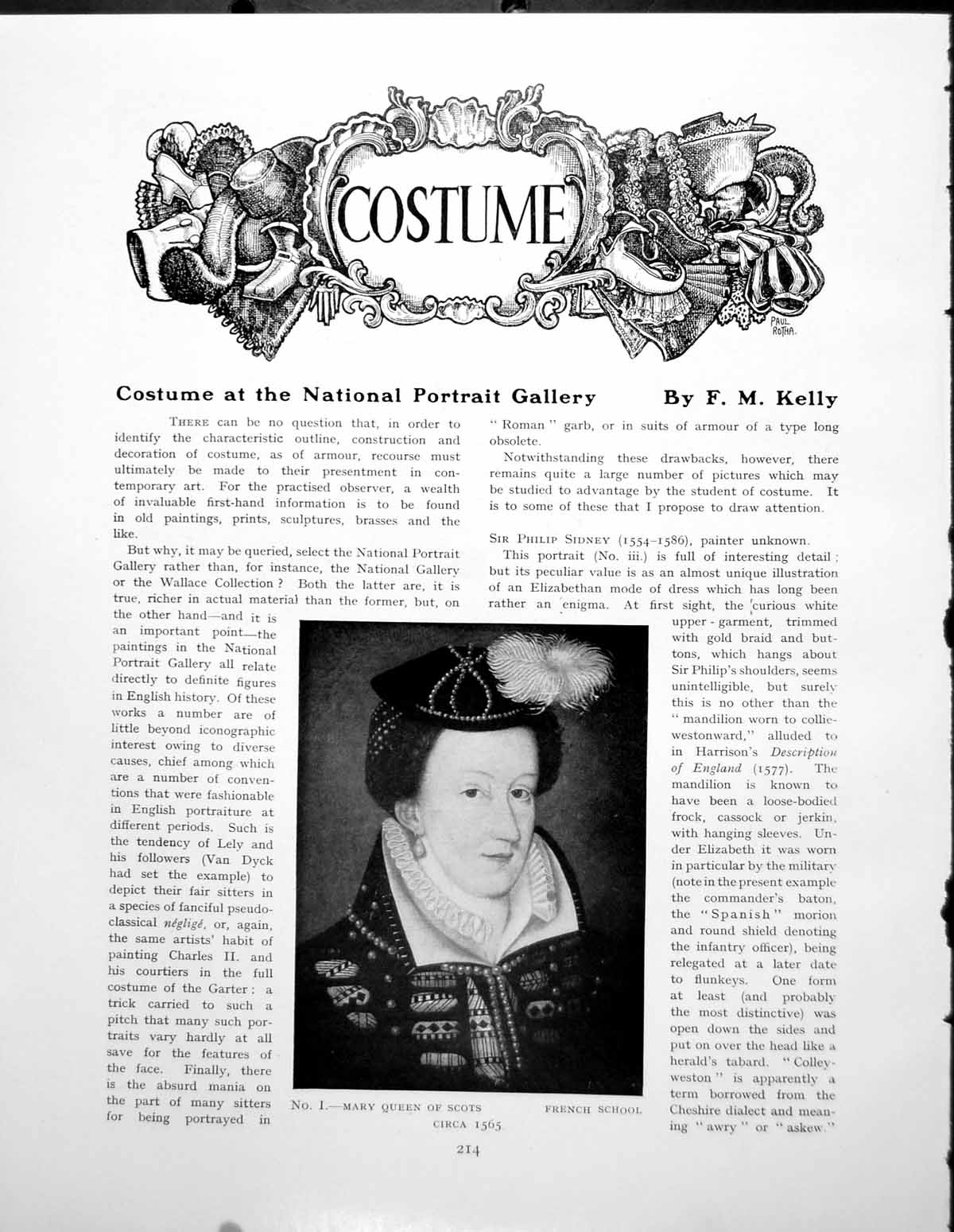 Old Print Costume National Portrait Gallery Mary Queen ScotsPages 1930