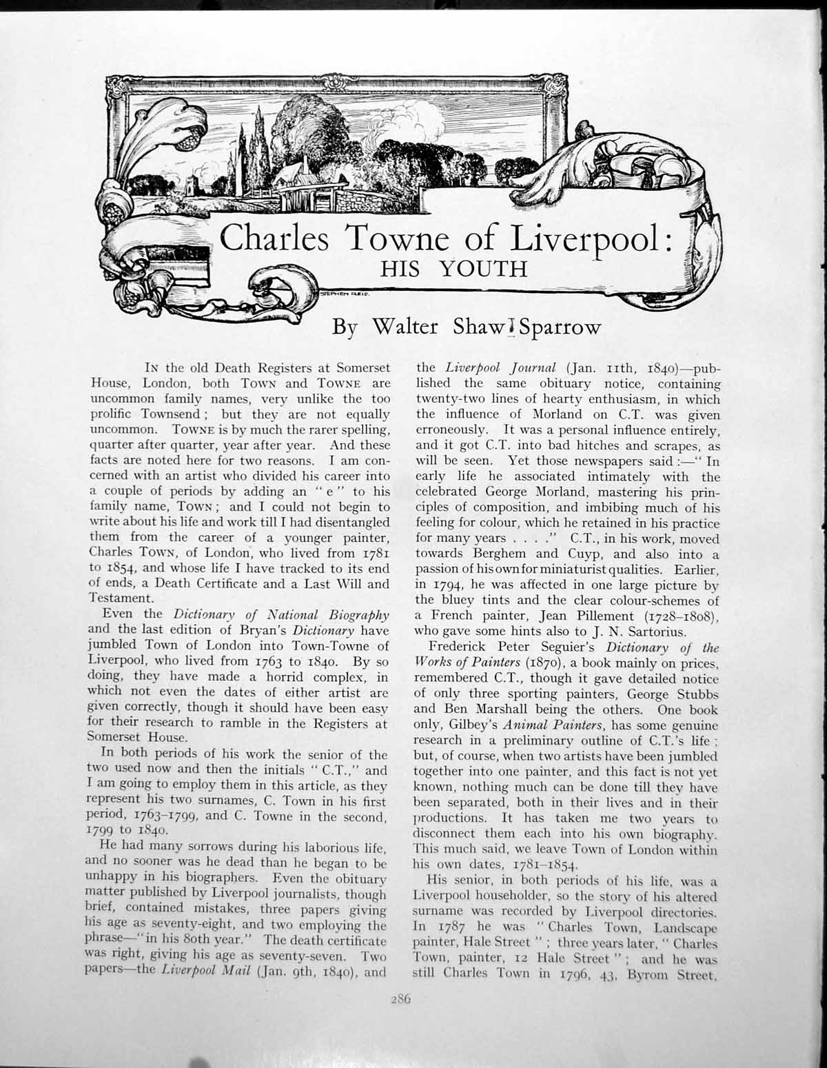 Antique Print Charles Towne Liverpool His Youth Self-PortraitPages 1930
