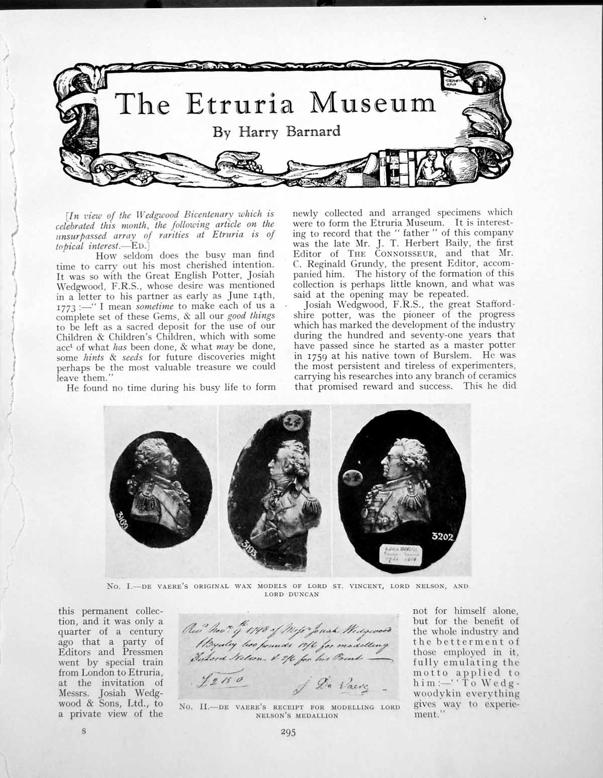 Antique Print Etruria Museum De Vaere'S Wax Models Lord NelsonPages 1930