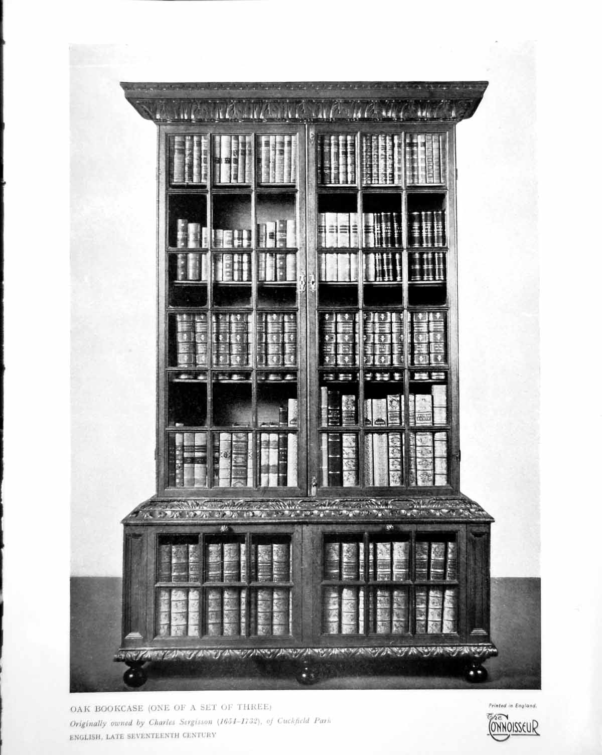 Old Vintage Print Oak Bookcase ly Owned Charles Sergisson Cuckfield 1930 20th