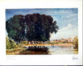 Antique Old Print The Brocas Eton David Cox Trees Water Buildings People 1930