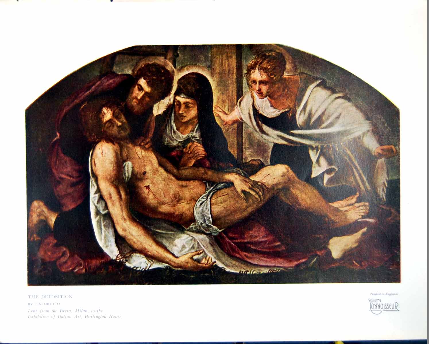 Old Print The Deposition By Tintoretto Lent To Exhibition Burlington 1930 20th