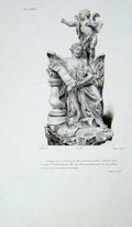 Original Old Antique Print Large Statue Monument Winged Lady Mother Child