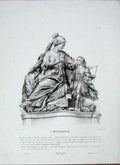 Original Old Antique Print Large Statue Monument L'Educanzione Mother Child