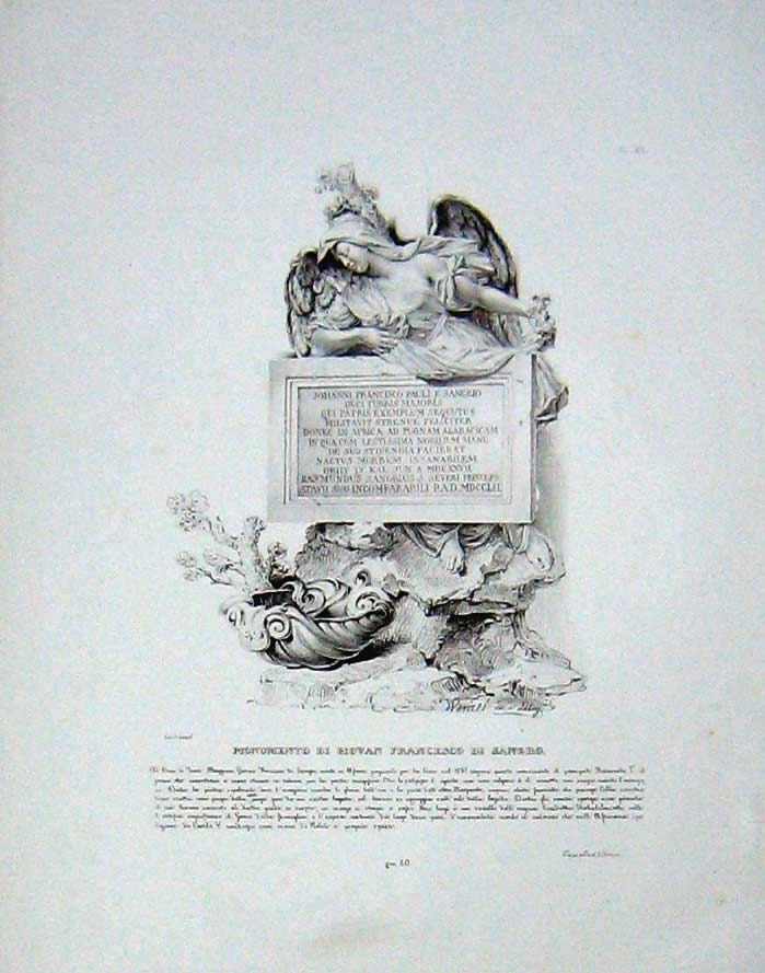 Original Old Antique Print Large Statue Monument Giovan Francesco Sangro