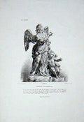 Original Old Antique Print Statue Winged Mother Child Lady Offerta Eucaristica