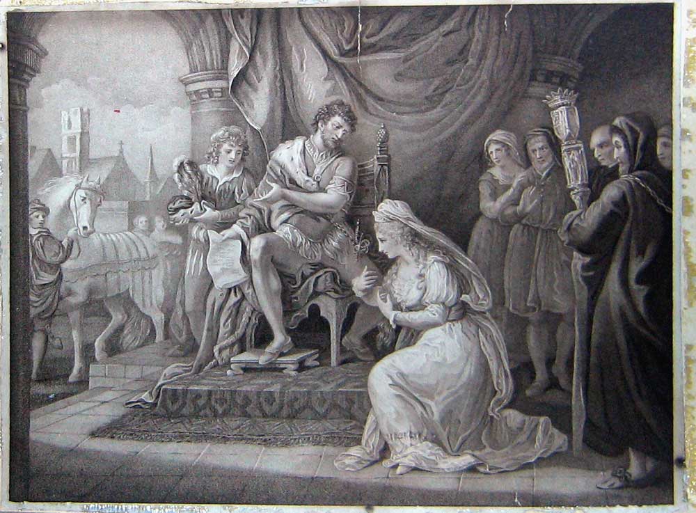 Old Antique Print Engraving Roman Lady Man With Letter Horse People C1800 19th