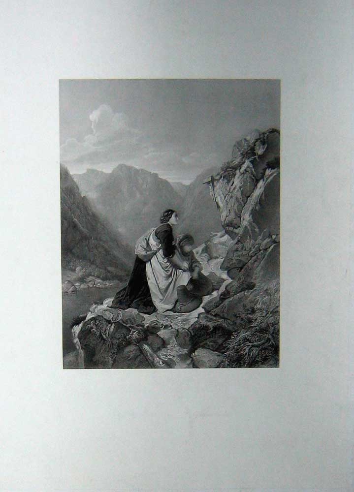 Original Old Antique Print Engraving P Lightfoot Women On Peak C1876 Victorian
