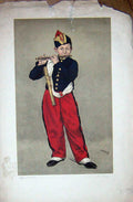 Original Old Antique Print Large Colour Little Sier Boy Music
