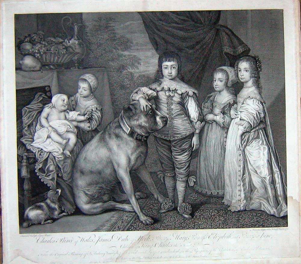 Original Old Antique Print Prince Charles Duke York Mary Elizabeth Children Anne