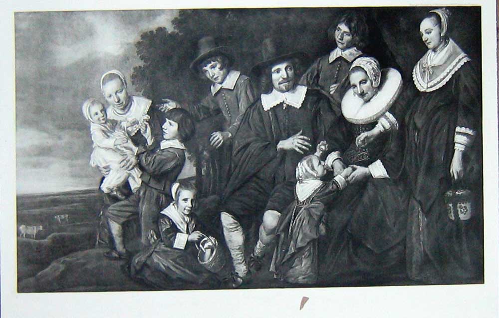Original Old Antique Print Large Portrait Children Family Men Women Art