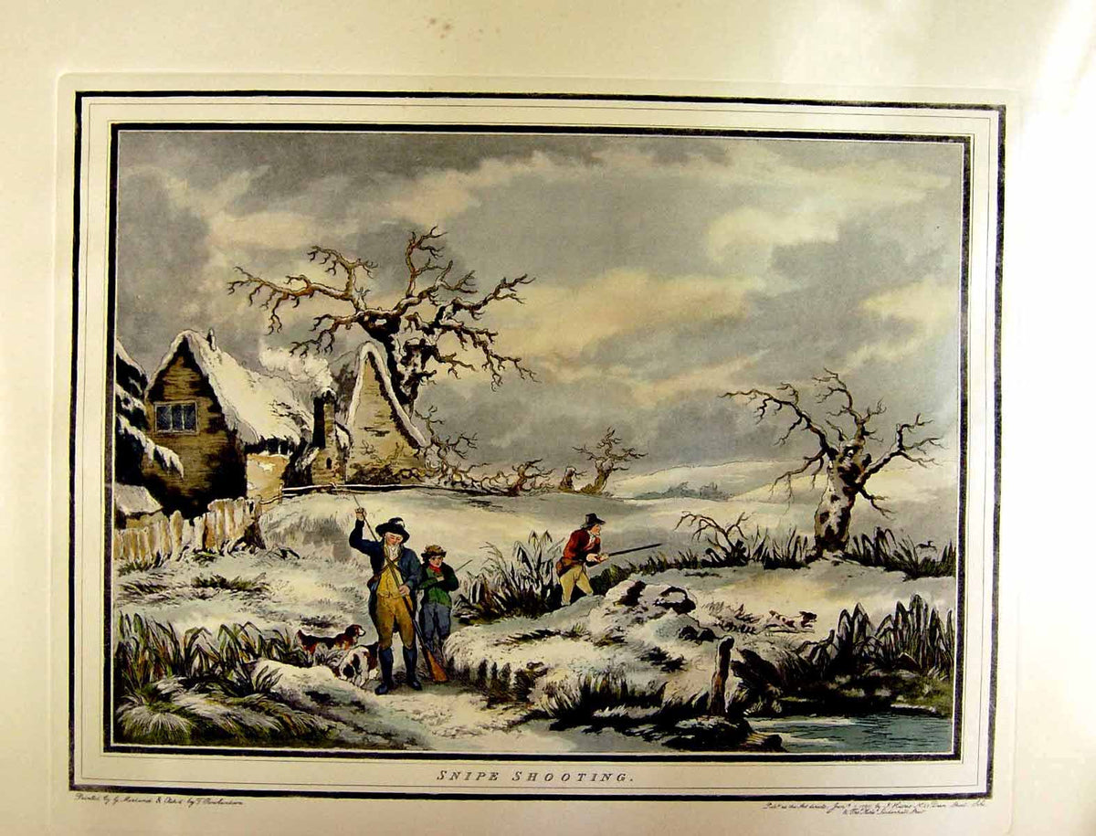 Original Old Antique Print Restrike Snipe Shooting Morland H/C 1799 18th