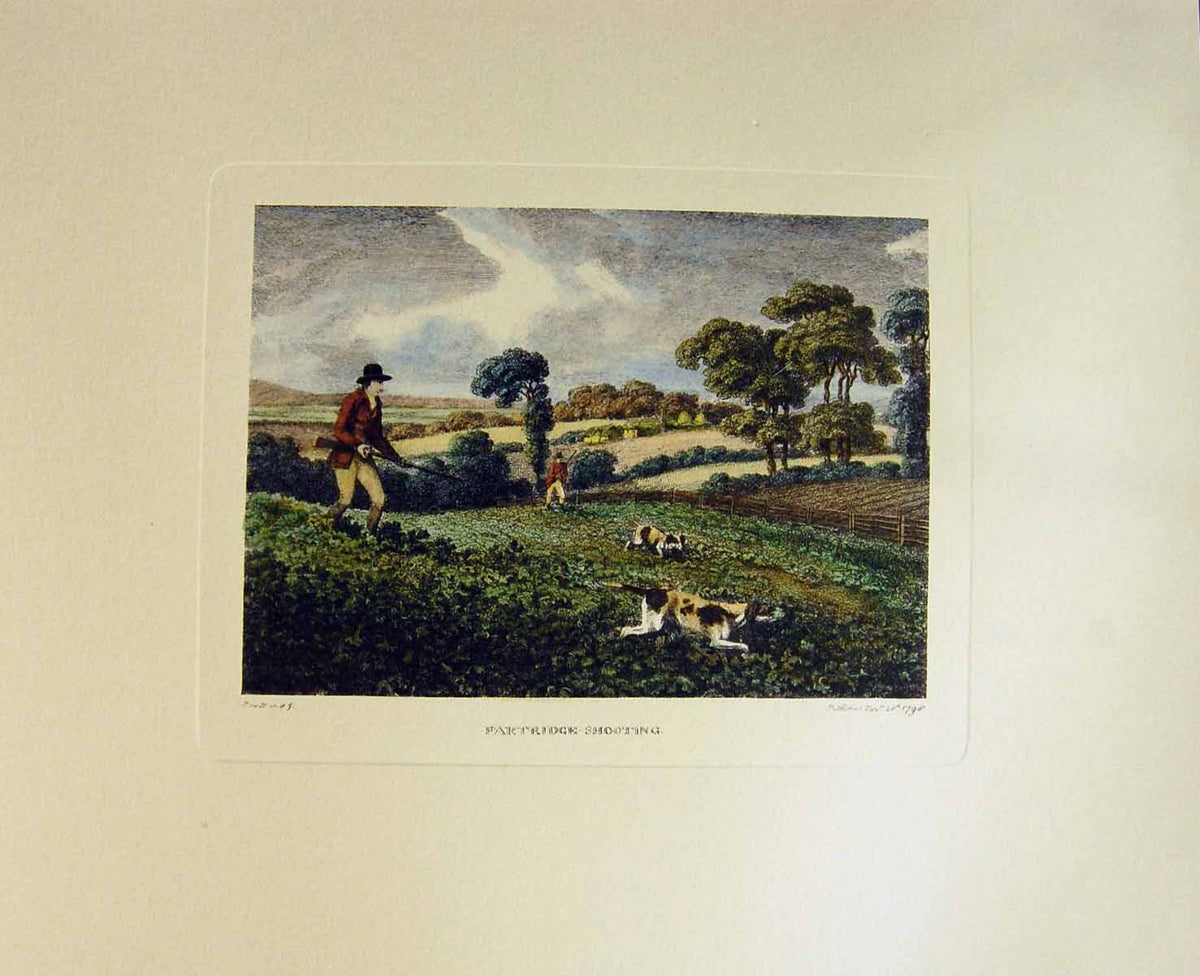 Original Old Antique Print Restrike Partridge Shooting Howitt 1798 H/C 18th