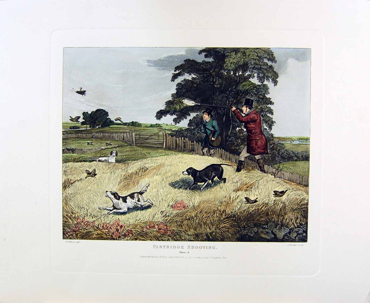Original Old Antique Print Restrike Partridge Shooting *3 By Alken 1835 H/C