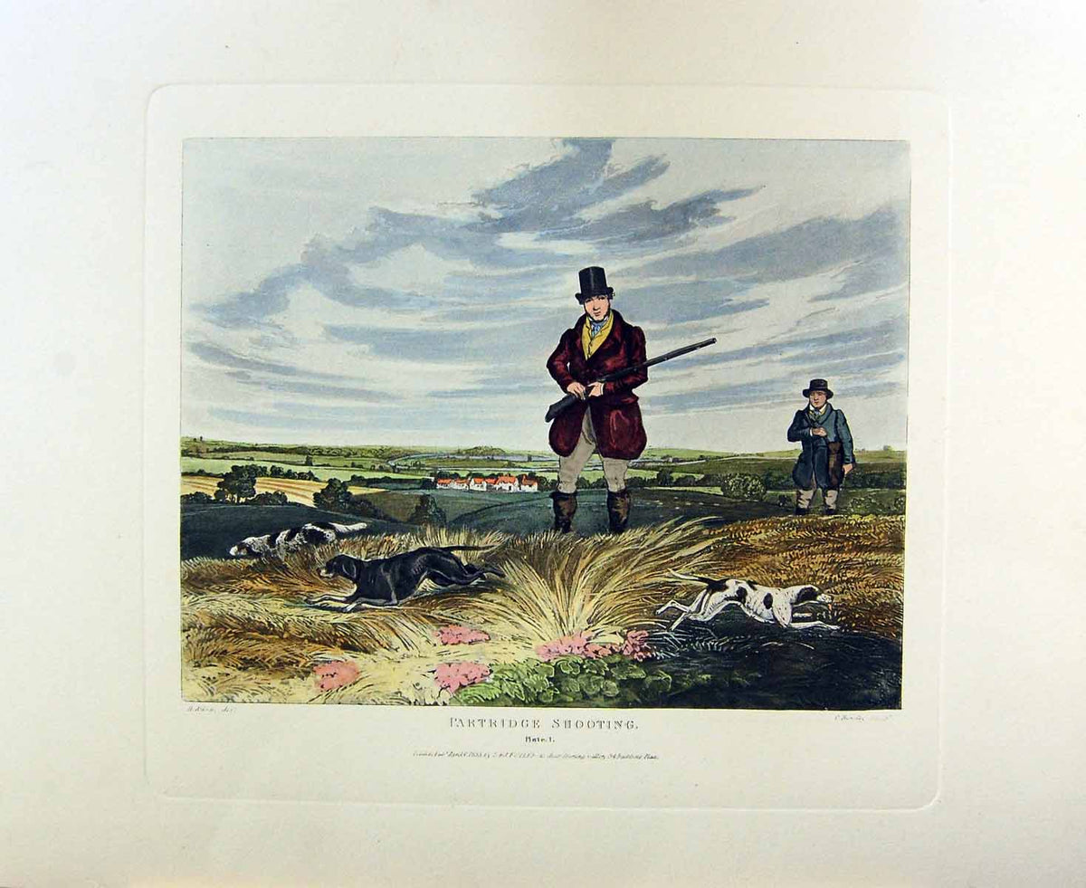 Original Old Antique Print Restrike Partridge Shooting *1 By Alken 1835 H/C