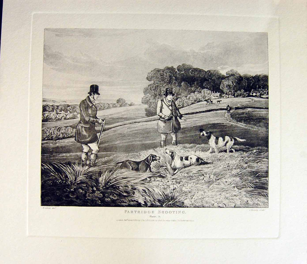 Original Old Antique Print Restrike Partridge Shooting *4 By Alk