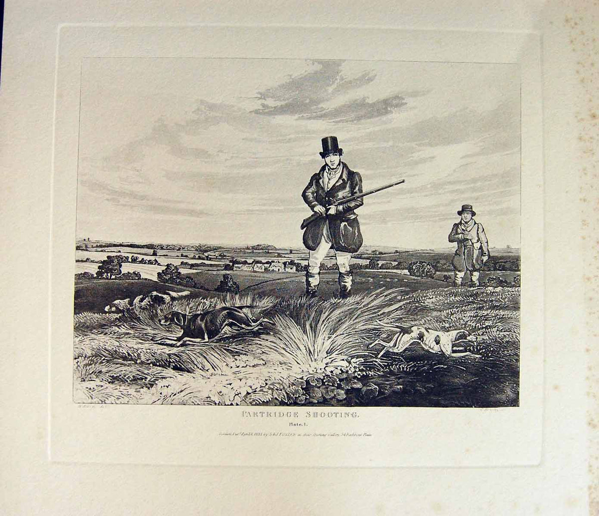 Original Old Antique Print Restrike Partridge Shooting *1 By Alk