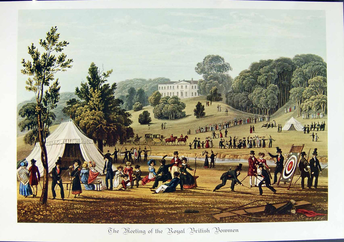 Original Old Antique Print Restrike Royal British Bowmen 1822 Free Ship 19th
