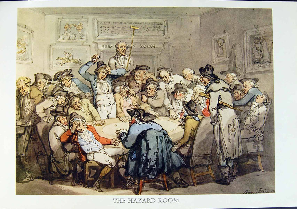 Original Old Antique Print Restrike The Hazard Room By Rolandson Free Ship