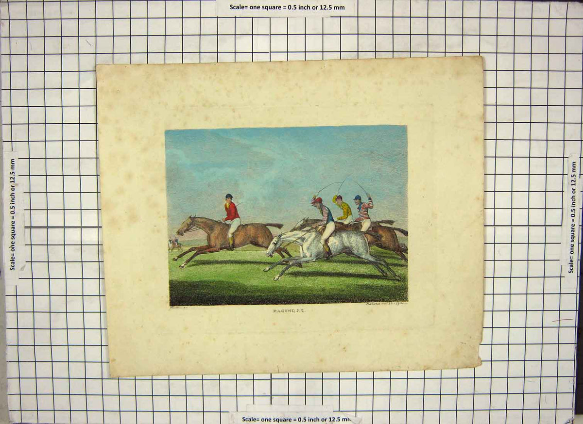 Original Old Antique Print Racing *2 By Howitt 1798 H/C