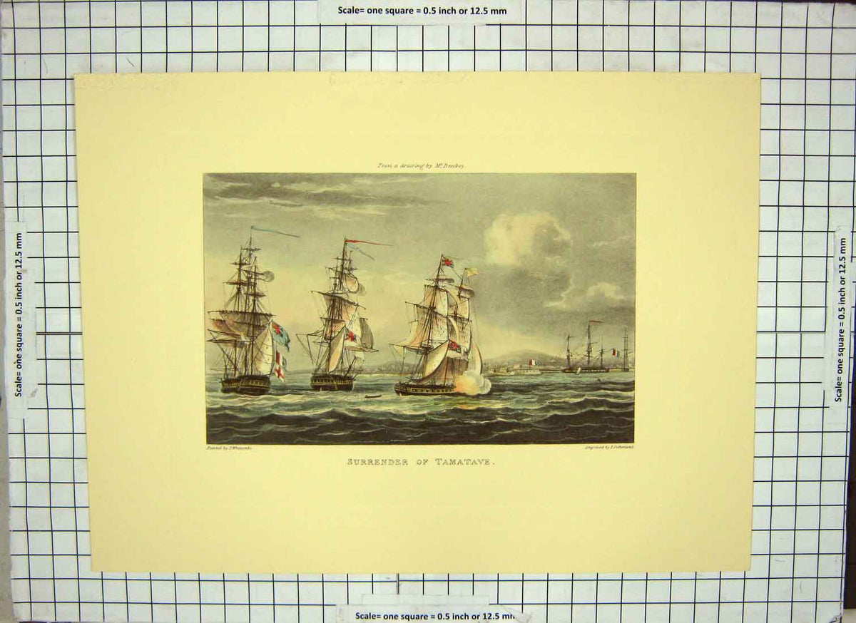 Old Antique Print Restrike Surrender Tamatave Navy Whitcombe Sutherland