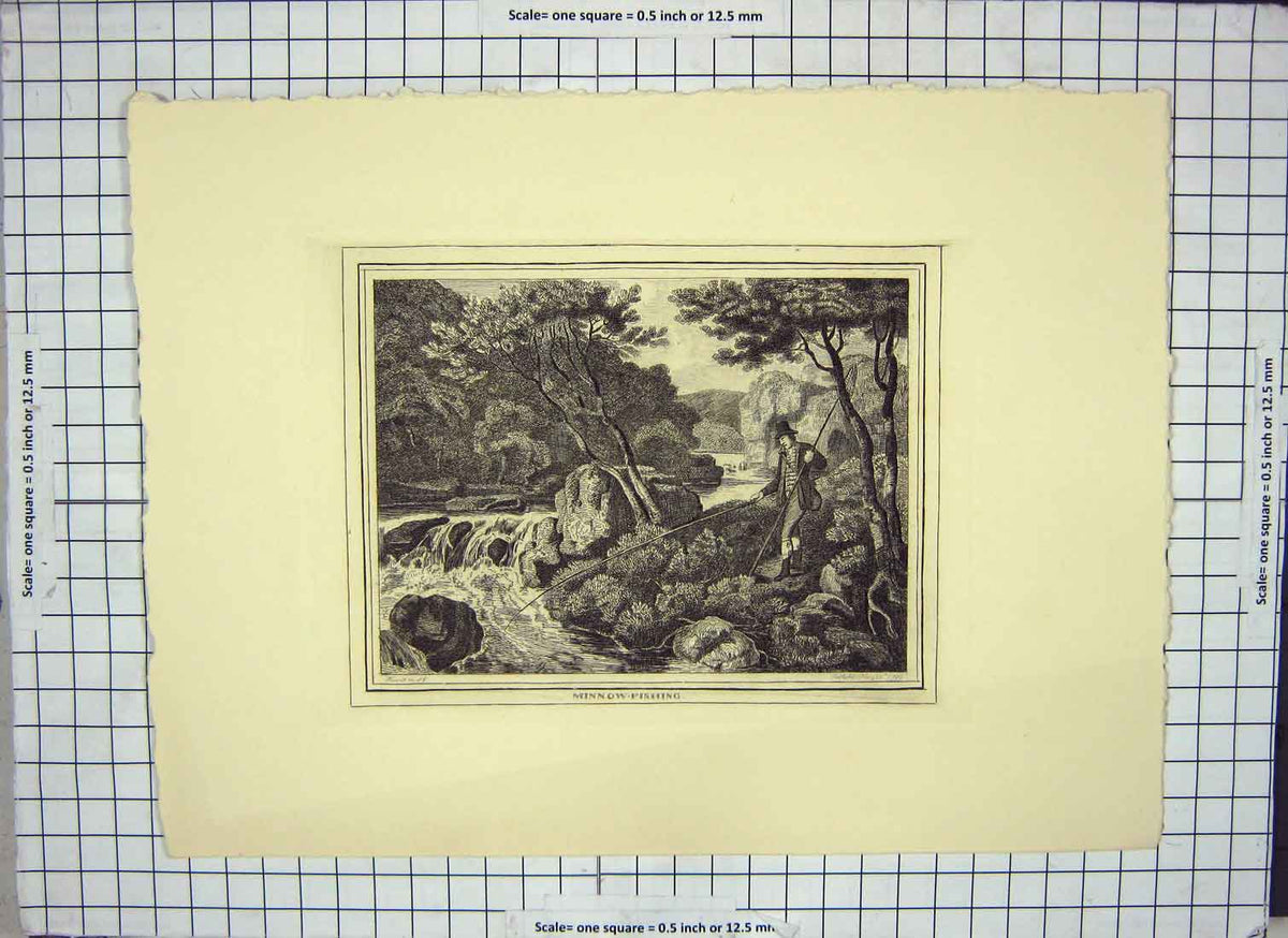 Original Old Antique Print Minnow Fishing 1799 By Howitt 18th