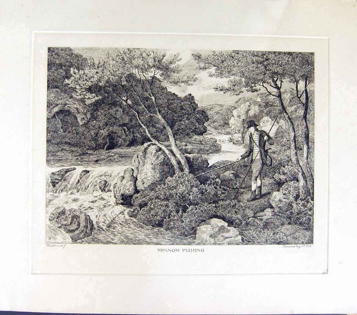 Original Old Antique Print Howitt Minnow Fishing C1799 18th