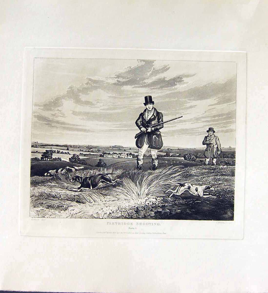 Original Old Antique Print Partridge Shooting Alken Bentley C1835 19th Century