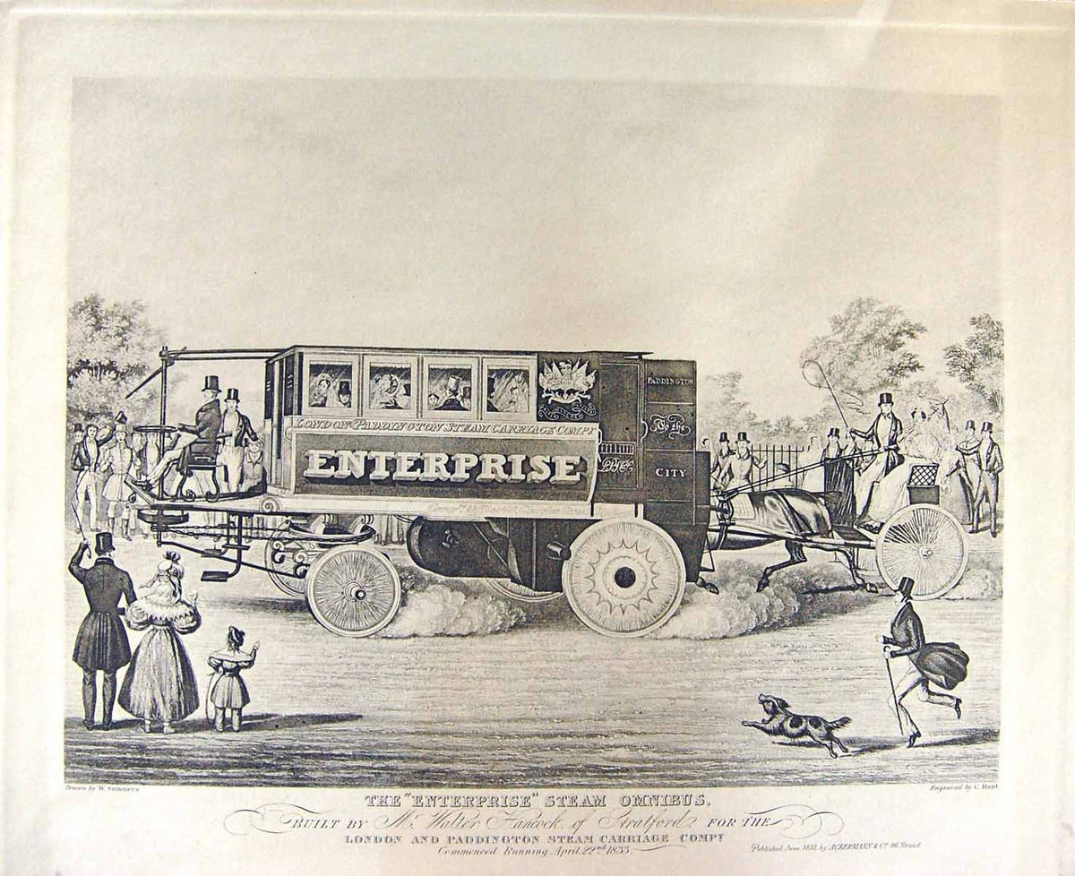 Original Old Antique Print Ref.850 Enterprise Steam Omnibus Summers Hunt C1833