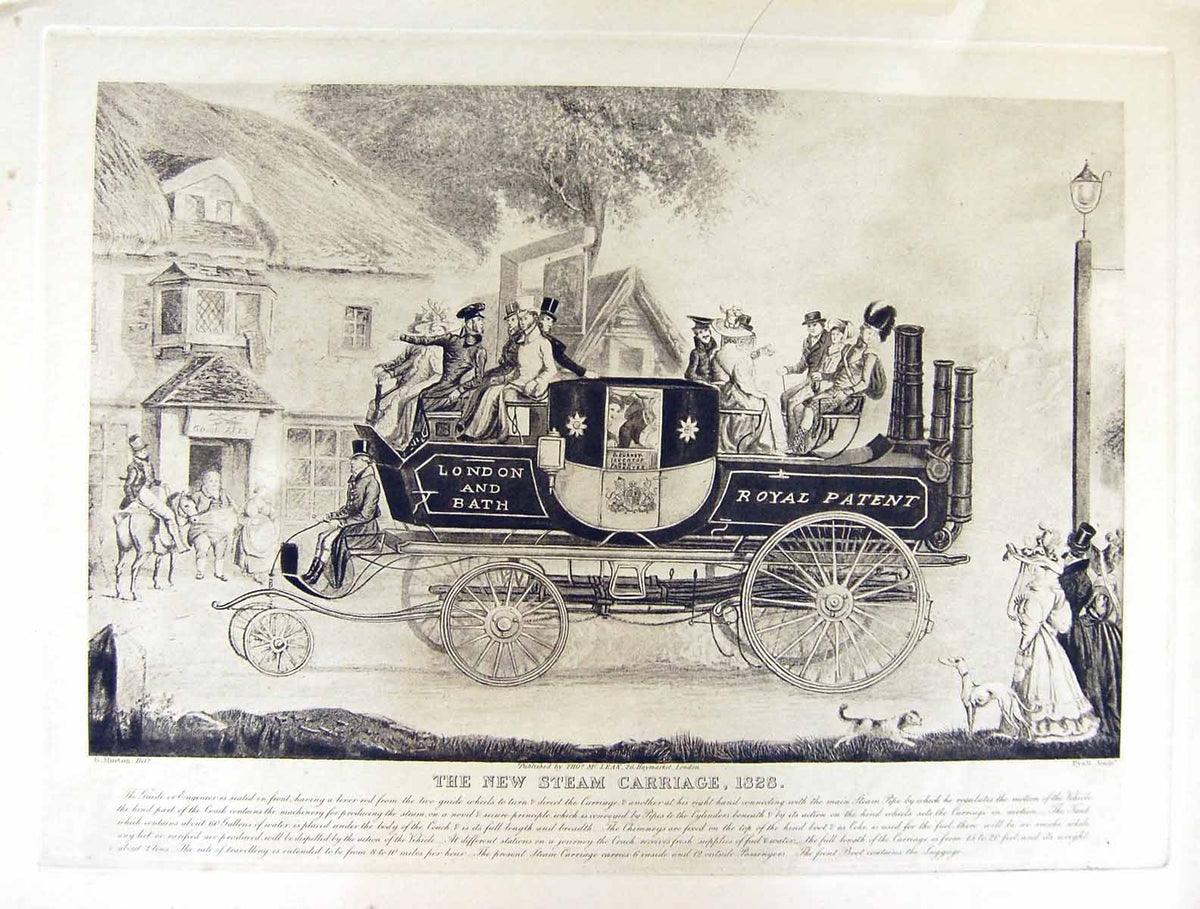 Original Old Antique Print Restrike New Steam Carriage Morton Pyall 1828 19th