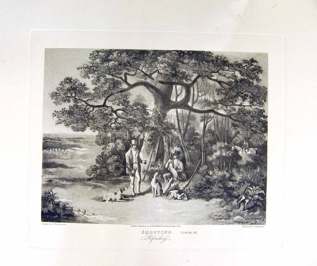Original Old Antique Print Restrike Shooting Refreshing Sutherland Wolstenholme