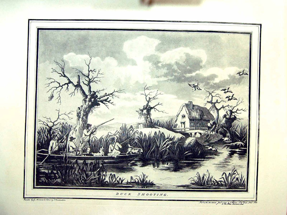 Original Old Antique Print Ref.849 Duck Shooting Morland Ronlandson C1790