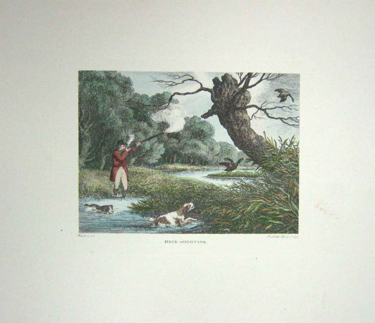 Original Old Antique Print SetShoting Howitt 1798 H/C