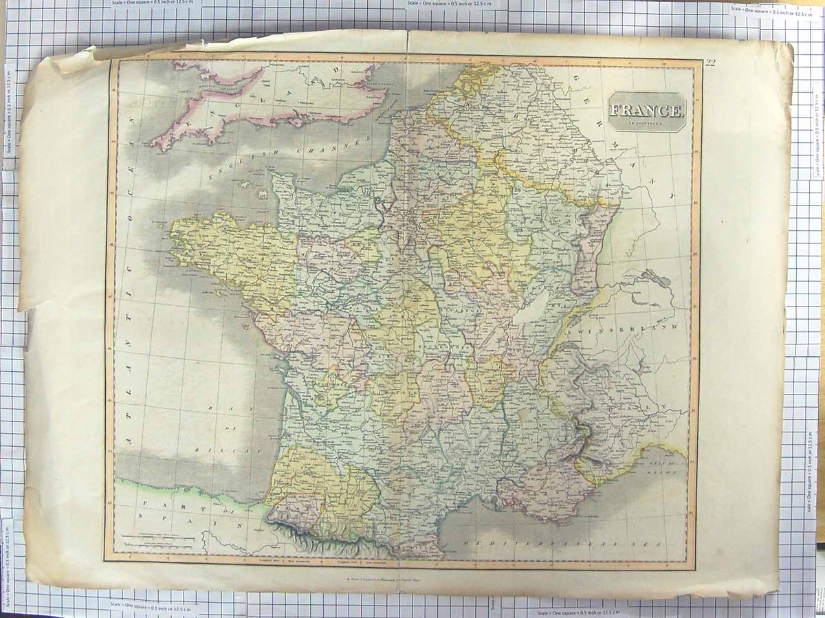 Original Old Antique Print Thomsons Map C1870 France Mediterranean Biscay 19th