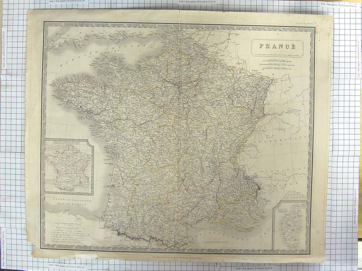 Original Old Antique Print Johnston Map C1870 France Corsica Provinces Victorian