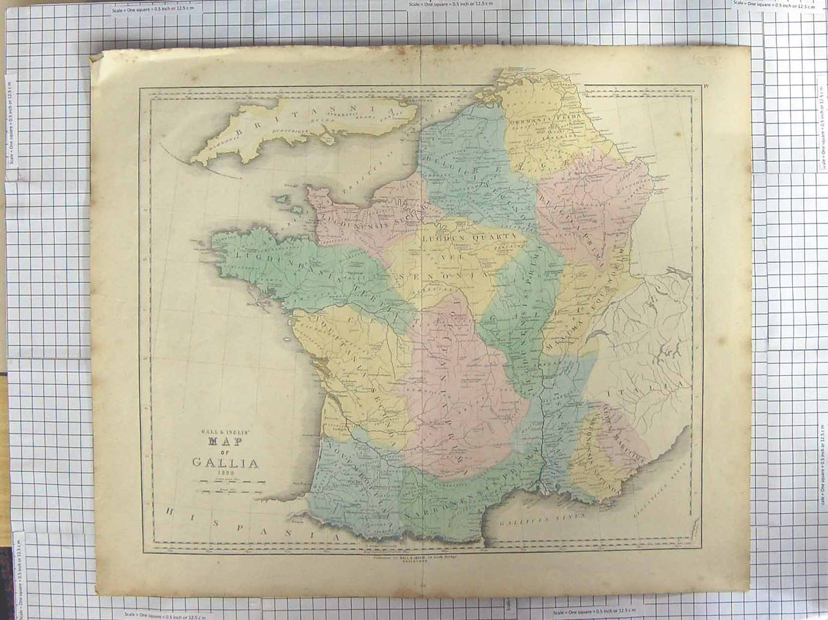 Original Old Antique Print Gall Inglis Map C1870 France Bay Biscay Jersey 19th